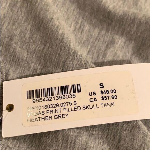 Soulcycle Vegas Print Filled Skull Grey Tank Sz S - Picture 6 of 6